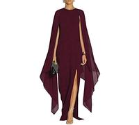 MAYFASEY Abito da Sera Elegante da Donna, con Maniche Svasate, Elegante, con Mantello, Vino Rosso, XX-Large