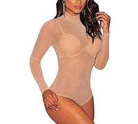MAYFASEY Body sexy da donna, a maniche lunghe, in rete trasparente, 2 Nudi, L
