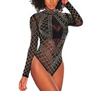 MAYFASEY Body sexy da donna, a maniche lunghe, in rete trasparente, F-nero, XXL