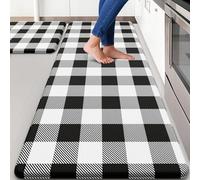 MAYHMYO 2 tappetini da cucina imbottiti anti affaticamento, per pavimento della cucina, antiscivolo, impermeabili, tappetini da cucina neri e bianchi con bufalo a pagamento, comodi tappetini da cucina