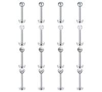 Mayhoop 16 Pezzi 16G Piercing Labbro Trago in Acciaio Chirurgico CZ Anelli al Labbro Helix Cartilagine Orecchino Argento Piercing del Corpo Barra 8mm