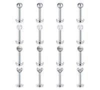 Mayhoop 16 Pezzi 16G Piercing Labbro Trago in Acciaio Chirurgico CZ Anelli al Labbro Helix Cartilagine Orecchino Argento Piercing del Corpo Barra 6mm