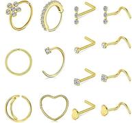 Mayhoop 20g Piercing Al Naso A Forma di L Anello Al Naso Acciaio Chirurgico Del Diamante Del Cuore Ipoallergenico Nostril Piercing Al Naso Dei Monili per Le Donne Degli Uomini Oro