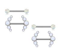 Mayhoop 4 Pezzi 14G Piercing Capezzolo Acciaio Chirurgico Argento Opale Palle de Crystal Piercing Gioielli per il Corpo 16mm