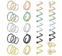 Mayhoop Anelli per naso in acciaio inossidabile da 20 g, doppi anelli per naso a forma di L, orecchini a forma di diamante a forma di cuore ipoallergenico per narice piercing per naso gioielli argento