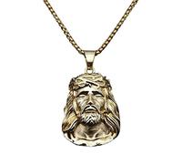 MayiaHey Collana con Ciondolo a Forma di Gesù da Uomo, con Testa di Cristo Gesù, Gioielli Religiosi Cattolici, in Acciaio Inox