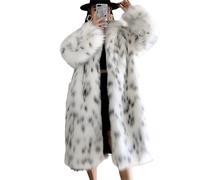 MAYILNSIN Cappotto di pelliccia di volpe con stampa leopardata bianca Cappotti invernali caldi di lusso Slim Fit Fluffy Jacket, bianco, XXL