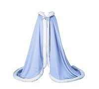 MAYILNSIN Mantelli in raso da sposa bianchi con cappuccio caldo mantello in pelliccia per feste invernali, blu cielo, L