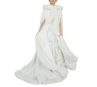 MAYILNSIN Mantello invernale da sposa, lunghezza fino al pavimento, con bordo in pelliccia sintetica, mantello da sposa bianco crema, bianco, 5XL