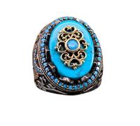 MAYIYAHO Anelli turchesi Vintage Anello della Corona Fatto a Mano Turco di Lusso in Pietra Blu Naturale per Uomini Donne Gioielli Musulmani Religiosi islamici