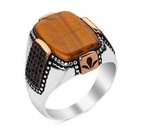 MAYIYAHO Anello Turco Fatto a Mano retrò per Gli Uomini Donne intarsiato Marrone Occhio di Tigre Anelli di Pietra Uomini Punk Religioso Musulmano Islamico Gioielli