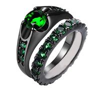 MAYIYAHO Coppia di Anelli di zirconi Verde Smeraldo per Le Donne Set di Gioielli da Sposa FEDI Nuziali Nere da Uomo Anello in Acciaio Inossidabile con Motivo Drago