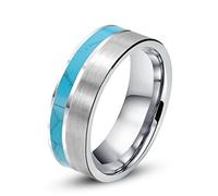 MAYIYAHO Moda 8mm Uomini Blu Turchese Pietra intarsio tungsteno Anello Nuziale con Spazzolato Centro Acciaio Anello Uomo Fede Nuziale Gioielli
