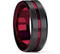 MAYIYAHO Moda 8mm Uomo Rosso Acciaio Inossidabile Anello Fede Nuziale Nero Spazzolato con Scanalatura Rossa Bordo Smussato Anello Festa Regali di Anniversario