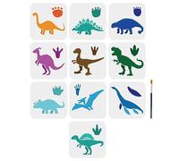 MAYJOYDIY 10 stencil a forma di dinosauri, 15,7 x 15,2 cm, con pennello, tirannosauro, rex, pterosauro, stegosauro, impronte, stencil per fai da te, artigianato, legno, pareti