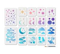 MAYJOYDIY 18 pz. Stencil Stella Luna Nuvola Universo Astronave Arte Artigianato Stencil 15×15/29.7×21cm Set di Modelli Sognanti Riutilizzabili per Legno Tela Carta Da Parati Decorazione