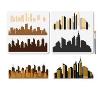 MAYJOYDIY 2 pezzo di Stencil di Edifici Urbani A Strati, Riutilizzabile Stencil per Dipingere, 30x30cm, Modelli di Disegno di Silhouette di Grattacieli con Pennello per Pareti Legno Casa Decorazione