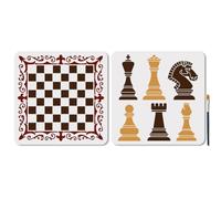 MAYJOYDIY 2 pezzo di Stencil di Pezzi Degli Scacchi In Pizzo, Stencil per Scacchiera, 30×30cm, Riutilizzabili Set di Modelli di Re, Regina e Cavaliere per Legno, Tela, Carta, Parati Decorazione