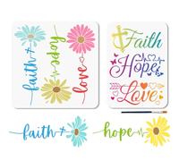 MAYJOYDIY 2 Pz Fede Speranza Stencil Amore Margherita Colorare Farfalla Cuore Modello Da Disegno Con Pennello Per Parete Mobili Carta Tela Scrapbooking Decorazione