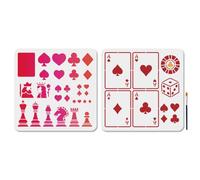 MAYJOYDIY 2 pz Set di Stencil per Carte Da Gioco Dadi Scacchi Pittura Stencil 30cm Riutilizzabile Modello di Disegno per Re e Regina Del Poker con Pennello su Finestre Pareti In Legno