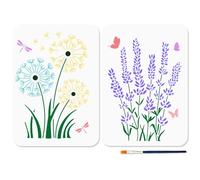 MAYJOYDIY 2 pz. Stencil di Tarassaco et Lavanda 30×30cm Stencil di Farfalla Riutilizzabile con Pennello Modello di Piante di Libellula su Finestra Parete di Legno Decorazione per La Casa