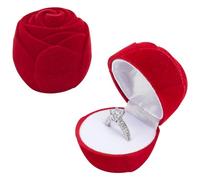 MAYJOYDIY 2 scatole per anelli in velluto rosso a forma di rosa, romantiche, con fiori, per proposte, cerimonie, matrimoni, ragazze, portagioie