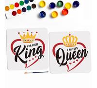 MAYJOYDIY 2 stencil a forma di corona, re e regina, 30 x 30 cm, con scritta "I M HER King" I M HIS Queen, modelli romantici a forma di cuore, tema San Valentino, con pennello, per fai da te,