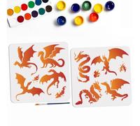 MAYJOYDIY 2 stencil a forma di drago con fiamma, 30 x 30 cm, 8 draghi grandi, modello con pennello per vernice, stencil quadrati a tema drago, per legno, tela, tessuto, decorazioni per mobili da