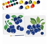 MAYJOYDIY 2 stencil a forma di mirtillo, 30 x 30 cm, grandi stencil estivi con pennello per pittura, riutilizzabili, per piante, frutta, mirtillo, foglie, per fai da te, tela, parete, legno,