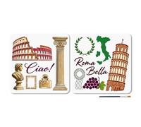 MAYJOYDIY 2 stencil per pittura a tema romano in stile italiano Colosseo modello fai da te Torre pendente di Pisa, stencil riutilizzabili per dipingere su pareti, legno, decorazioni per la casa