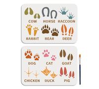 MAYJOYDIY 2 stencil riutilizzabili con impronte di animali, stencil per pittura, 29,7 x 21 cm, modello da disegno con pennello per pareti, mobili, carta, tela, album di ritagli, decorazione