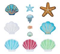 MAYJOYDIY 22 toppa Termoadesiva A Forma di Conchiglia e Stella Marina, Applicazione di Paillettes A Tema Marino, Toppa Ricamata Lucida con Simpatica Stella Marina per Borse Giacche Jeans Decorazione