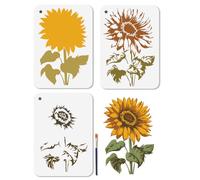 MAYJOYDIY 3 pz. Stencil di Girasole A Strati, Riutilizzabili Stencil di Petali e Foglie per Dipingere, 21×29.7cm, Modelli Da Disegno di Motivo Floreale con Pennello per Legno Regalo Casa Decorazione
