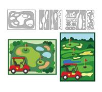 MAYJOYDIY 3 ritagli per campo da golf, carrelli da golf | Stencil in metallo per goffratura con bandiera del golf, erba bunker, trappola della sabbia, stencil in acciaio al carbonio