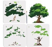MAYJOYDIY 3 stencil per albero a strati, 11,811,8 cm, grande, naturale, gerarchico, riutilizzabile, lussureggiante, con pennello per mobili, decorazione domestica, artigianato fai da te