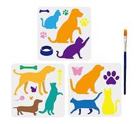 MAYJOYDIY 3 stencil per cani e gatti, stencil per disegno di cani e farfalle, stencil riutilizzabili per animali con pennello, 30 x 30 cm, artigianato e decorazione fai da te