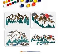 MAYJOYDIY 3 stencil riutilizzabili a tema natura con immagini di montagna e foresta, formato A4, 29,7 x 21,1 cm, tema: sole, nuvole, alberi, montagne, per dipingere pareti, decorazioni per la casa,