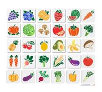 MAYJOYDIY 30 stencil per pittura di frutta e verdura, fragola, arancione, 15 x 15 cm, riutilizzabili, modello da disegno a forma di zucca, carota, con pennello, per lavori artigianali su finestre