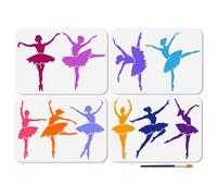 MAYJOYDIY 4 pezzo di Stencil Ballerina 29.7×21cm Riutilizzabile Stencil per Ballerine di Danza Classica con Pennello per Pareti In Legno Regalo La Casa Decorazione