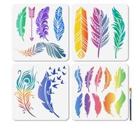 MAYJOYDIY 4 pz Boho Feather Stencil Peacock Feather Art Craft Stencil 30×30cm Riutilizzabile Love Arrow Template Set per Dipingere su Legno, Mobili, Tela, Carta Da Parati, Decorazione