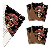 MAYJOYDIY 4 segnalibri in pelle di fungo nero con fungo luna, segnalibro ad angolo personalizzato quadrato stampato ad angolo segnalibro regalo per donne, uomini, studenti, insegnanti, amanti della