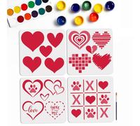 MAYJOYDIY 4 stencil a forma di cuore per San Valentino, 30 x 30 cm, romantici modelli di disegno con zampa d'amore, con pennello, stencil artistici a forma di cuore, per anniversario di matrimonio,