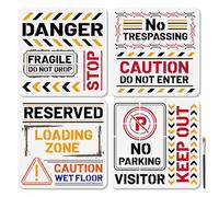 MAYJOYDIY 4 stencil con messaggio di avvertimento, 30 x 30 cm, con scritta in inglese "Do not drop Fragile NO TRESPASSING", stencil con testo di avvertimento, per pittura spray, fai da te, decorazioni