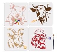 MAYJOYDIY 4 stencil di maiale mucca capra gallo, 30 x 30 cm, grande stencil per animali da fattoria, riutilizzabile mulino a vento, fiori di pollo, modelli da disegno per mobili, tela, decorazione per