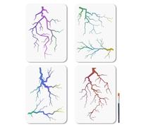 MAYJOYDIY 4 stencil riutilizzabili a forma di fulmine, per pittura, 29,7 x 21 cm, template meteorologico, natura, tempesta, con pennello, per mobili da parete, tela, decorazione per la casa