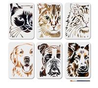 MAYJOYDIY 6 pz. Stencil Riutilizzabile per Muso di Cane e Gatto, Dipingere Animali Carini, 21×29.7cm, Modelli per Disegnare Animali Domestici con Pennello per Decorare Pareti Pavimenti Mobili Carta