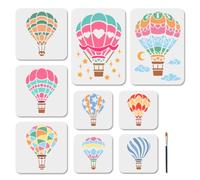 MAYJOYDIY 9 pz. Stencil per Pittura A Forma di Mongolfiera, Stelle, Nuvole, Luna, Modelli Riutilizzabili con Pennello per Pareti In Legno, Finestre, Decorazioni per La Casa Fai Da Te