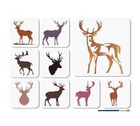MAYJOYDIY 9 stencil riutilizzabili a forma di testa di cervo, stencil per dipingere modelli di disegni di animali della foresta, corna di natura, modelli fai da te con pennello per parete, legno