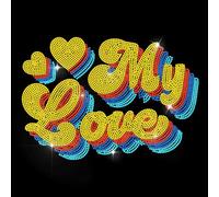 MAYJOYDIY Adesivo termoadesivo 3D My Love con strass termoadesivi a forma di cuore termoadesivo per riparazione abbigliamento t-shirt, cappello, giacca, indumenti, borse, decorazioni fai da te