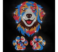 MAYJOYDIY Adesivo termoadesivo colorato a forma di testa di cane con strass termoadesivi a trasferimento termico a forma di zampa di cane Golden Retriever, decorazione per camicie, borse, cappelli